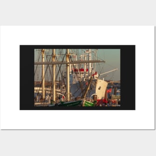 Rickmer Rickmers, Cap San Diego, ship, Elbe, harbor, evening, Hamburg Posters and Art
